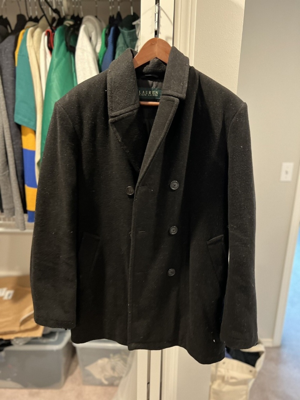 *VINTAGE* Ralph Lauren Wool Blend Black Peacoat Size 40R